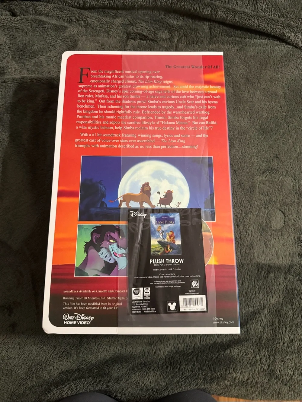 Disney The Lion King Multicolor Plush Throw Blanket – in VHS Tape Box!